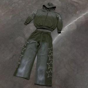 Conjunto Deportivo Personalizado de Talla Grande con Pedrería, Lavado Ácido y Sublimación, Sudadera con Capucha y Pantalones Deportivos, Conjunto de Dos Piezas, Chándal para Hombre - Product Image 6