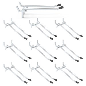 HUHOLE 10 crochets double bras en acier au carbone argenté pour panneau perforé, 4-6 pouces, durables, pour rangement d'outils de garage, conception fonctionnelle - Product Image 4