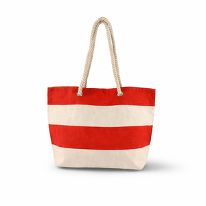 Bolsa de Playa Tipo Tote a Rayas Rojas y Blancas para Mujer, en Oferta |   Bolsa de compras duradera y elegante con cierre de cordón de yute y asa de mano - Product Image 3