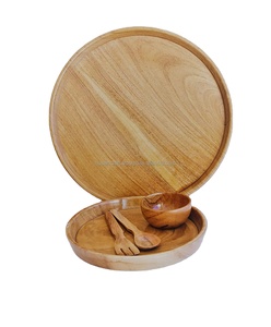 Vente en gros 100% Service de table en bois naturel fait à la main écologique 2 bols 2 verres 2 cuillères 2 assiettes Maison Hôtel Utilisation alimentaire - Product Image 5