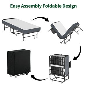 Cama Plegable con Cabecera Ajustable de 75 Pulgadas y Colchón de Espuma Viscoelástica de 5 Pulgadas, Cama Individual Portátil para Personas Altas, Cama Plegable para Invitados que Ahorra Espacio - Product Image 5
