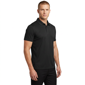 Polo à manches courtes pour homme, noir, tricoté, couleur unie, style décontracté, coupe classique, col boutonné - Product Image 2