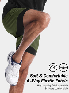 Pantalones Cortos Deportivos 2 en 1 de Secado Rápido para Hombre, Color Verde Oliva, Pantalones Cortos de Fitness Transpirables para Entrenamiento Atlético con Bolsillos - Product Image 4