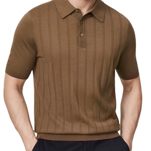 Camiseta Polo Casual de Punto a Rayas de Colores con Cuello Redondo y Manga Corta para Hombre - Product Image 1