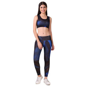 Conjunto Deportivo de 2 Piezas para Mujer, Top Deportivo Transpirable con Logotipo Frontal y Leggings, Spandex/Poliéster - Product Image 1
