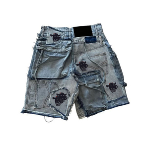 Shorts de Mezclilla Cargo para Hombre, Diseño de Parches, Lavado Desgastado, Azul, con Múltiples Bolsillos, Estilo Urbano Y2K, Hip Hop, Logotipo Personalizado, OEM, ODM - Product Image 4