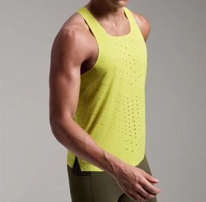 Men's Neon <b>Yellow</b> Breathable Knitted <b>Tank</b> <b>Top</b> O-Neck Dot Pattern Sporty Sleeveless Muscle Fit - Product Image 3