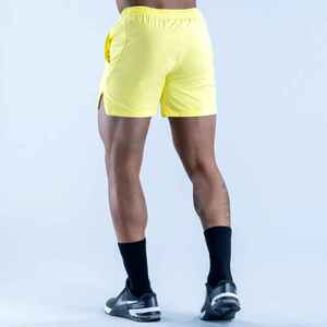 Shorts décontractés tricotés pour hommes, jaunes, couleur unie, taille élastique, avec poches, séchage rapide, taille mi-haute, OEM ODM personnalisé - Product Image 6