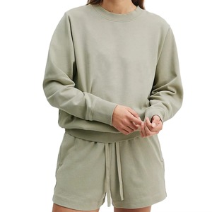 Women's 2-Piece <b>Knitted</b> <b>Set</b> Crew Neck Sweatshirt and Shorts Solid Color Loose Fit Casual Style Spring Summer Wear - Product Image 3