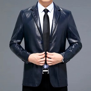 Veste en cuir PU noir pour homme, coupe ajustée, formelle, à un bouton, col rabattu, manches classiques, pour l'automne, design personnalisé, vente en gros - Product Image 4