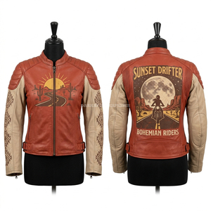 Mortal Mermaid Skeleton Leather Racing Jacket Teal <b>Scale</b> Pattern Graphic Gothic Motorbike Rider Heavy Duty Protective Outerwear - Product Image 2