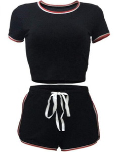 Conjunto de Dos Piezas para Mujer, Camiseta Corta y Pantalones Cortos por Encima de la Rodilla, Ropa Deportiva Transpirable de Punto, Atuendo Casual de Verano - Product Image 3