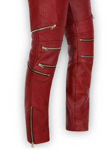 Pantalones Casuales de Cuero Personalizados de Alta Calidad con Logotipo Personalizado para Hombre, Color Rojo Cereza, Cuero Genuino de la Mejor Calidad, MOQ Bajo - Product Image 5