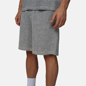 Ensemble de shorts bermuda en tricot côtelé pour homme, gris, décontracté, respirant, en coton - Product Image 4