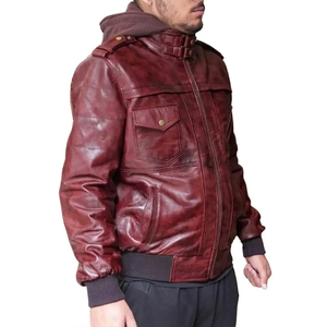New Style Men Hooded <b>Leather</b> <b>Jacket</b> Custom Logo And Size Sheep Winter Wear For <b>Long</b> Sleeve Comfortable High Quality - Product Image 4