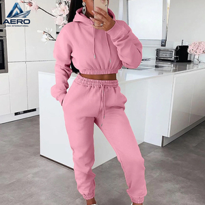 Best Seller Product Women Full Ladies Hoodies And Jogger Tracksuits <b>Set</b>, In Pink Color Casual Wear Ladies Gym Crop Tracksuits - Product Image 2