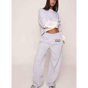 Pantalon de jogging OEM pour femme, taille haute, style urbain automne, respirant, coupe large, en molleton de coton, vêtement de sport - Product Image 1