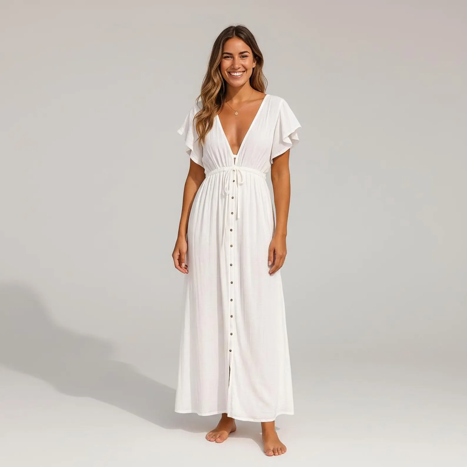 Buy In Bulk Flowy White Dress Sleeves V-Neck Flowy Design | Alibaba.com