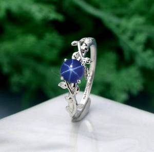 Blue Star Sapphire <b>Ring</b>, Leaf <b>Ring</b> Star Sapphire <b>Ring</b>, 925 Sterling Silver, Lindy Blue Star <b>Ring</b>, Promise <b>Ring</b>, Women Gift <b>Ring</b> - Product Image 4