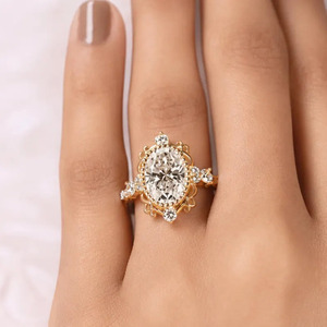 Vintage 2.5 CT <b>Oval</b> Cut <b>Moissanite</b> Classic Solitaire <b>Engagement</b> <b>Ring</b> 14K Gold Cut Halo Filigree Antique Style Cluster <b>Ring</b> - Product Image 6