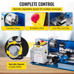 Torno de Metal de Precisión de 7 x 12 Pulgadas para Mesa de Trabajo, 550 W, Velocidad Variable de 50 a 2500 RPM, Engranaje de Nailon, Torno Manual Móvil - Product Image 6