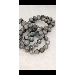 Pulseras de Piedras Preciosas con Cuentas Redondas Facetadas de Ojo de Gato Gris Natural, Estilo Feng Shui, con Figura de Mascota, Venta al Por Mayor - Product Image 4