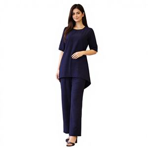 <b>Women</b> Navy Blue High-Low Co-Ord Set Elegant Office Wear <b>Top</b> & Pant Set <b>Smart</b> Casual Work Outfit available in m l xl xxl sizes - Product Image 4