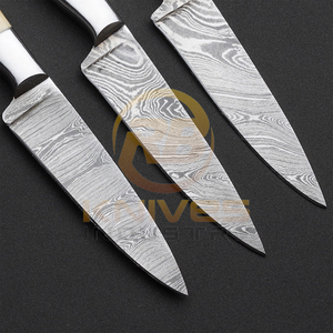Ensemble de couteaux de cuisine en acier Damas faits à la main, couteau de chef, couteau utilitaire, couteau à éplucher, manche en os, OEM, sur mesure, vente en gros - Product Image 3