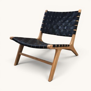 Silla de Madera de Teca Sólida Hecha a Mano de Alta Gama con Respaldo de Cuero Tejido para Vestíbulo de Hotel y Salón de Casa o Villa - Product Image 3