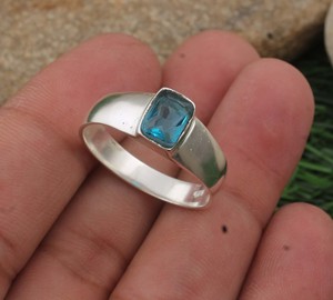 925 Sterling <b>Silver</b> Blue Topaz Rectangle <b>Ring</b> Natural Sky Blue Topaz Gemstone <b>Emerald</b> Cut <b>Ring</b> Handmade Fashion Jewelry Wholesal - Product Image 3