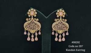 08202Vintage Kundan <b>Dangle</b> <b>Earrings</b> <b>Gold</b> Plated Brass Drop <b>Earrings</b> Moissanite Jewelry for Wedding Women Party wear - Product Image 3