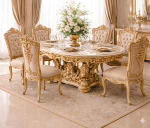 ชุดเฟอร์นิเจอร์ห้องรับประทานอาหารสไตล์แกรนด์บาร็อคแกะสลักด้วยทองคำเปลว โต๊ะรับประทานอาหารสไตล์โบราณพร้อมเก้าอี้ เฟอร์นิเจอร์สั่งทำพิเศษสำหรับขายในสหราชอาณาจักร - Product Image 4