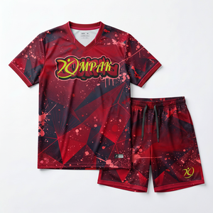Ensemble Maillot et Short de Volleyball Hexagonal Bordeaux Personnalisé en Gros – Tenue d'Équipe OEM Anti-Transpiration par Sublimation pour Activités Sportives - Product Image 1