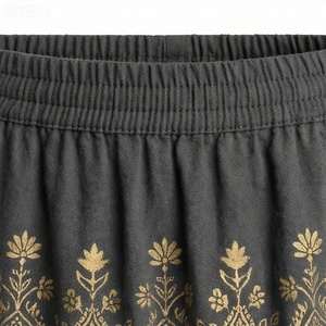 Women's A-Line Midi <b>Skirt</b> <b>Elastic</b> Waist Bohemian Floral Embroidery Dark Gray Polyester Comfortable All Seasons Style - Product Image 4