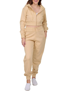 ชุดเซ็ตฮู้ดดี้ครอปและกางเกงจ็อกเกอร์สำหรับผู้หญิง สีมิงค์เข้ม ทรงหลวมไหล่ตก ผลิตในปากีสถาน ขายส่ง - Product Image 6