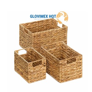 Hot Sale Set of 3 Water Hyacinth Picnic Baskets Gift Basket Natural Woven Home <b>Storage</b> <b>Organization</b> - Product Image 1