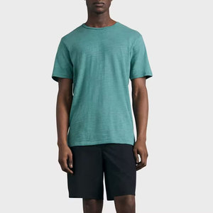 T-shirt da uomo girocollo a maniche corte in cotone jersey tinta unita, lavaggio acido, vestibilità regolare, stile casual, per <span class=keywords><strong>palestra</strong></span> o corsa, modello basic - Product Image 2