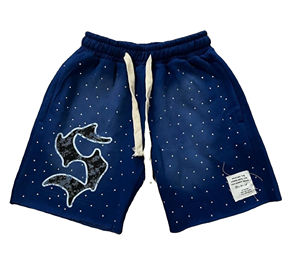 Pantalones Cortos Deportivos para Hombre, Estilo Urbano, de Algodón French Terry con Efecto Desgastado por el Sol, Apliques Bordados, Estilo Vintage con Lavado Ácido - Product Image 1