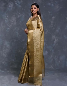 Sari de tela Tanchui KV Gold para mujer con blusa sin coser - Product Image 1