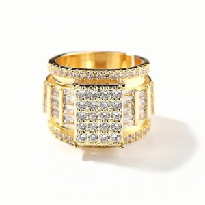 <b>Men</b> 925 Sterling <b>Silver</b> Prong Setting Round Brilliant Cut Cluster Eternity Band Hip Hop Engagement Wedding <b>Ring</b> gold plated <b>ring</b> - Product Image 1