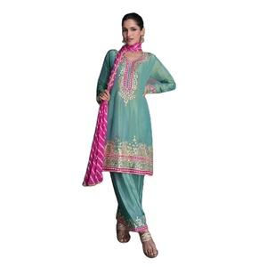 นักออกแบบล่าสุดลําดับการเย็บปักถักร้อยผ้าไหม Organza ทํางานชุด Palazzo โดย Fab Zone - Product Image 1