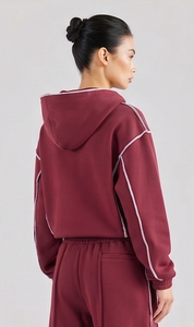 Sudadera con capucha y cremallera personalizada con bordado de chenilla, de algodón polar de 450 GSM de alto gramaje, estilo corto, para invierno, tejida - Product Image 4
