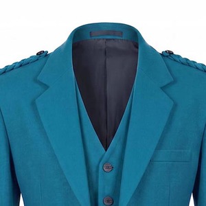 Veste de costume en laine turquoise pour homme avec détail d'épaule tressé, coupe classique, couleur unie, style européen, tenue formelle - Product Image 3