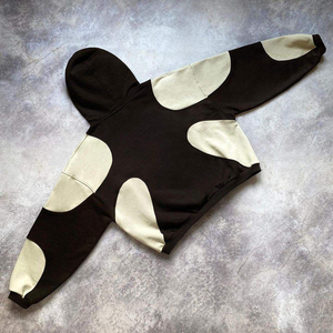 Sweat à capuche vintage personnalisé pour homme, avec patchwork tissé, fermeture éclair, effet délavé à l'acide, appliqué, unisexe, OEM - Product Image 3