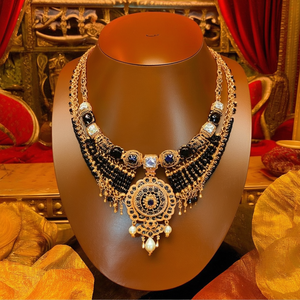 Elegante Collar Mangalsutra con Cuentas de Piedras Preciosas Negras 11059034GL, Chapado en Oro, Cadenas Étnicas Religiosas para Boda, con Diamantes en Forma de Pera - Product Image 3