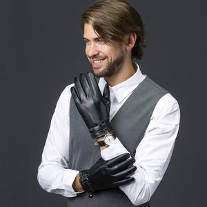 Gants de sport d'hiver chauds pour hommes et femmes BB, gants en cuir thermiques écologiques unis compatibles écran tactile avec détection de pointe. - Product Image 5