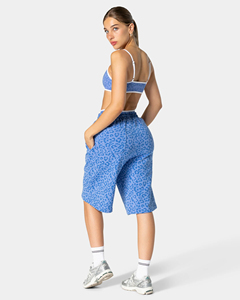 Shorts Bermuda Femme en Coton Premium 100% avec Logo Brodé 3D, Imprimé Léopard Bleu et Passepoil – Jorts Longs - Product Image 2