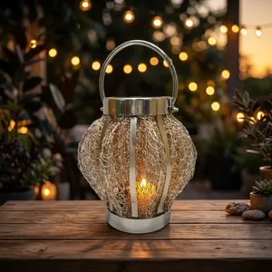 Lanterne décorative en métal avec poignée, finition argentée, pour la maison, le jardin, la terrasse, les mariages, la décoration de table - Product Image 4