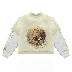 Women double layer cotton polyester 220 GSM acid wash black shirt <b>red</b> graphic print custom screen print logo Double Layer Shirts - Product Image 5