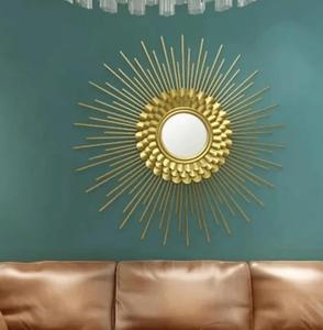 Golden Sunburst Wall Mirror <b>Round</b> Hollywood Glam Decorative Brass <b>Frame</b> for Living Room Bedroom - Product Image 1